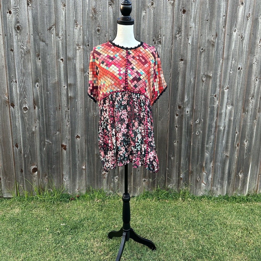 Anthropologie Blank London -  Multicolor squares and Floral Blouse EUC